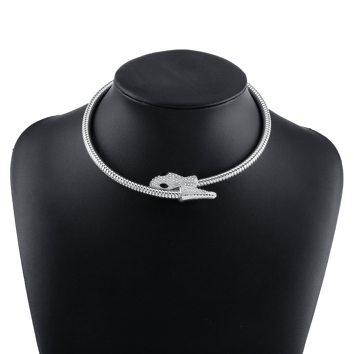 Collar para mujer de estilo punk vanguardista con serpiente geométrica, aleación galvanizada y detalles de diamantes de imitación
