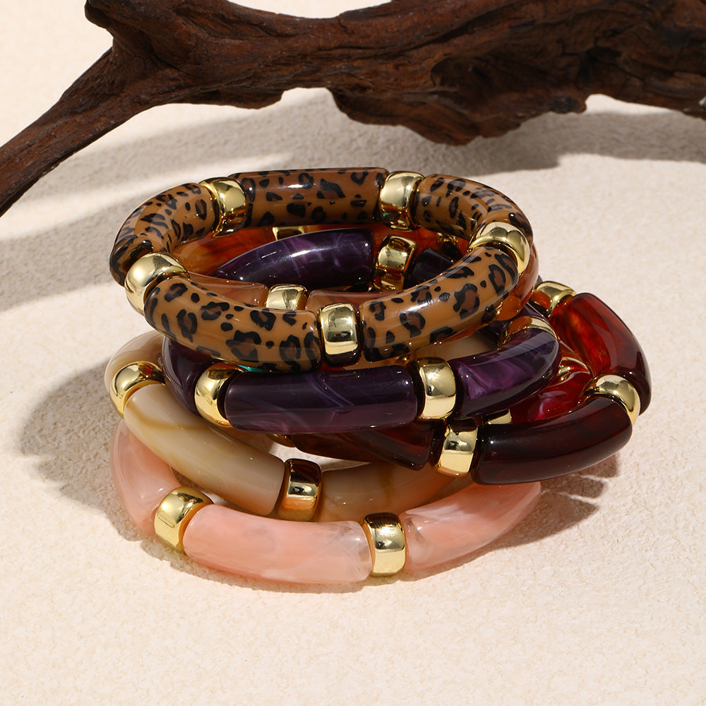 Minimalist Retro Acrylic Stretch Bracelet for Women with Geometric Shape and Clean Line Design
