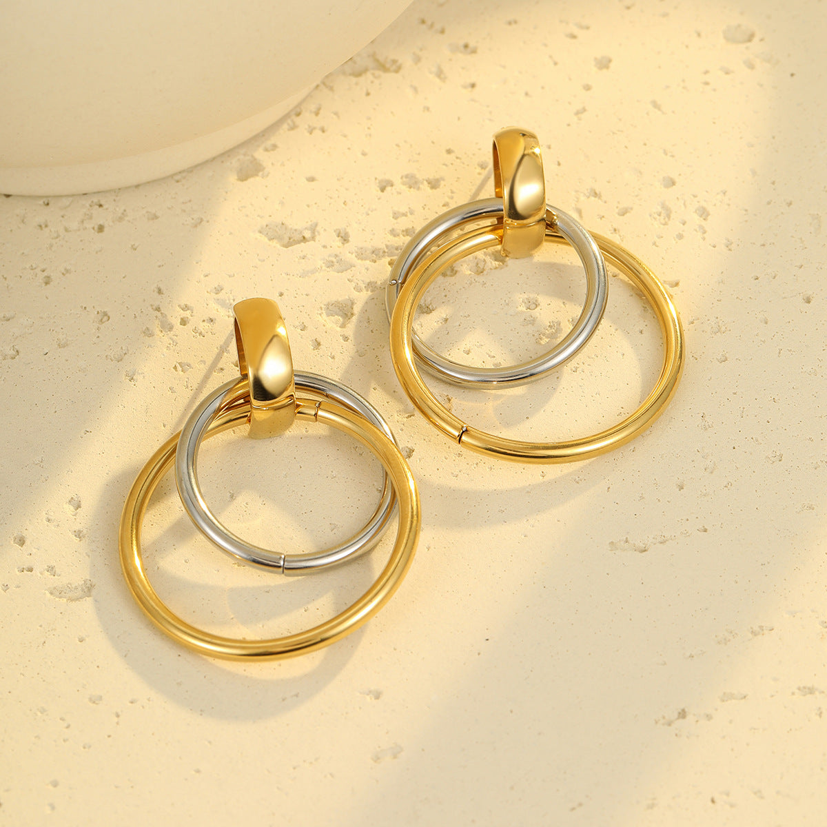 Geometric Stainless Steel Electroplated Fashion Earrings for Women with Circular Design