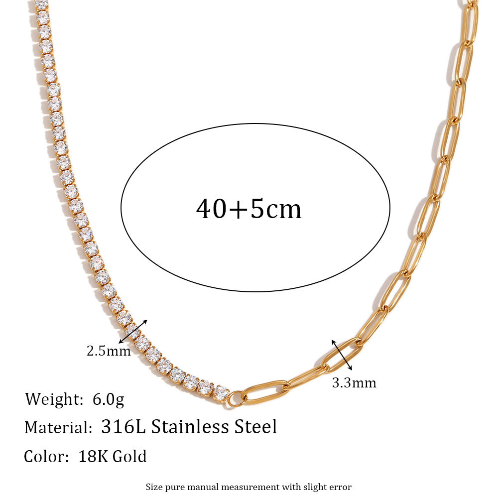 Collana da donna alla moda in acciaio inossidabile con pendente in acciaio al titanio placcato oro 18 carati e zirconi