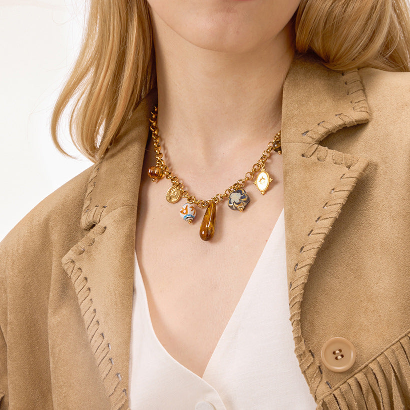 Collana con Pendente Geometrico in Acciaio al Titanio e Catena in Acciaio Inossidabile Galvanizzato da Donna