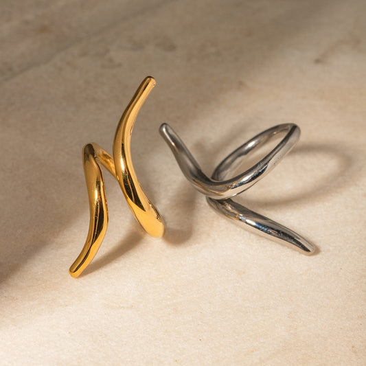 Anello Aperto Asimmetrico Geometrico Minimalista Gioielli Unisex in Acciaio Inossidabile Placcato Oro 18K