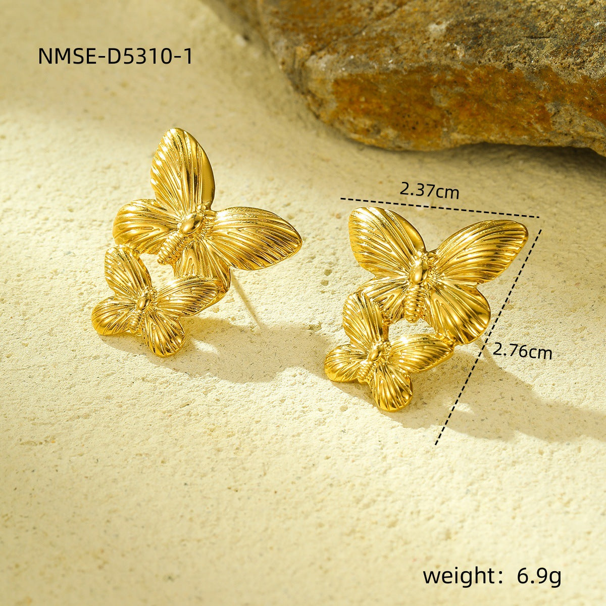 Orecchini Pendenti con Nappa a Farfalla Stile Vintage in Acciaio al Titanio con Placcatura in Oro 18K