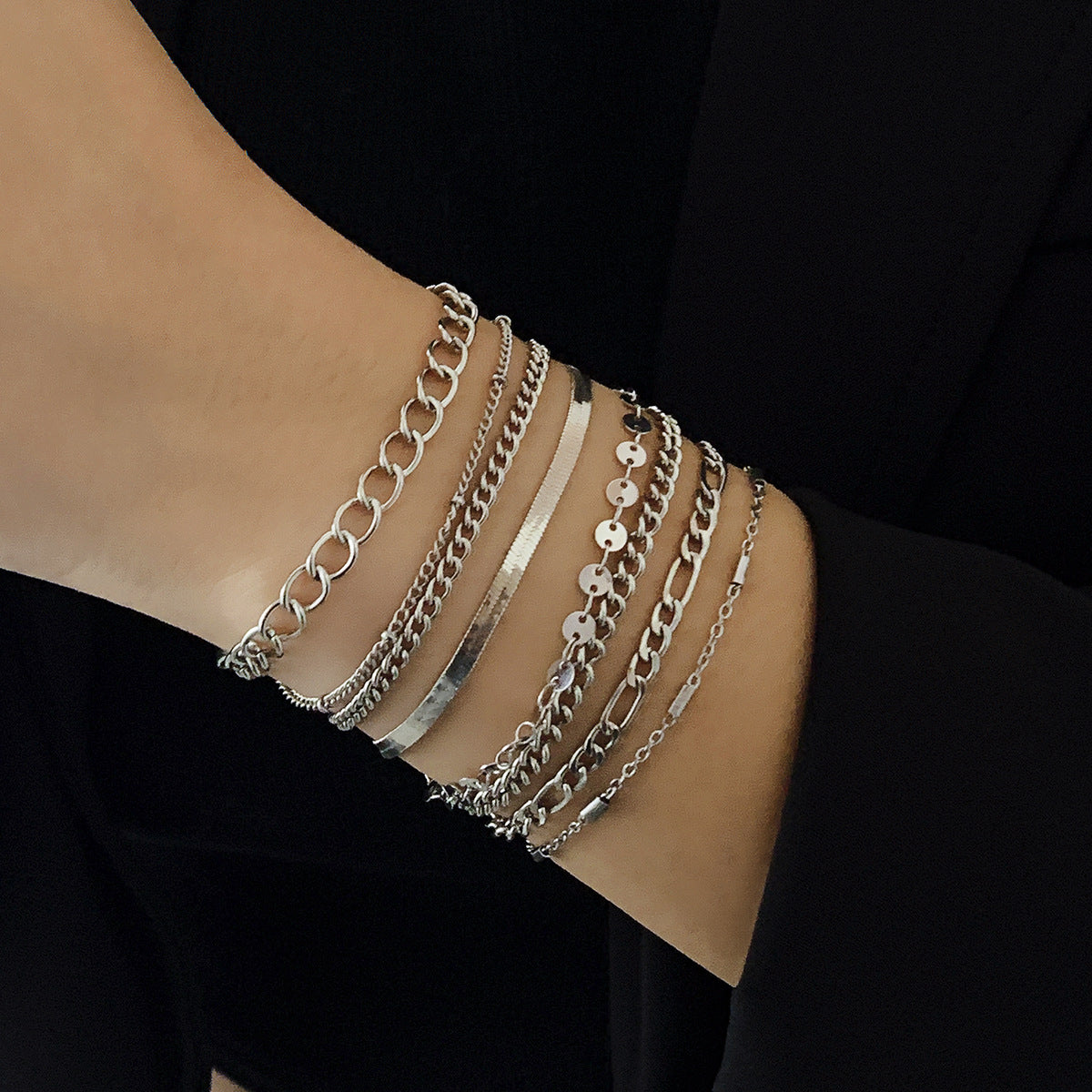 Punk Rhinestone Butterfly Snake Chain Bracelet Set Alloy Plated Jewelry for Women