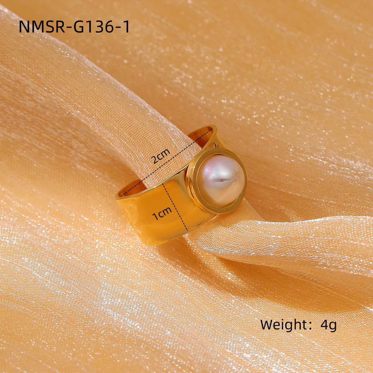 Luxury Style Heart-Shaped Stainless Steel Ring with 18K Gold Plating and Natural Stone Inlay, Pearl Accented Open Band for Women