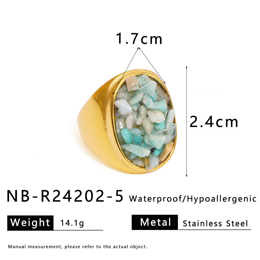 Anello Minimalista in Acciaio al Titanio con Intarsio in Pietra Naturale, Design a U e Geometrico, Finitura Galvanizzata per Uomo e Donna