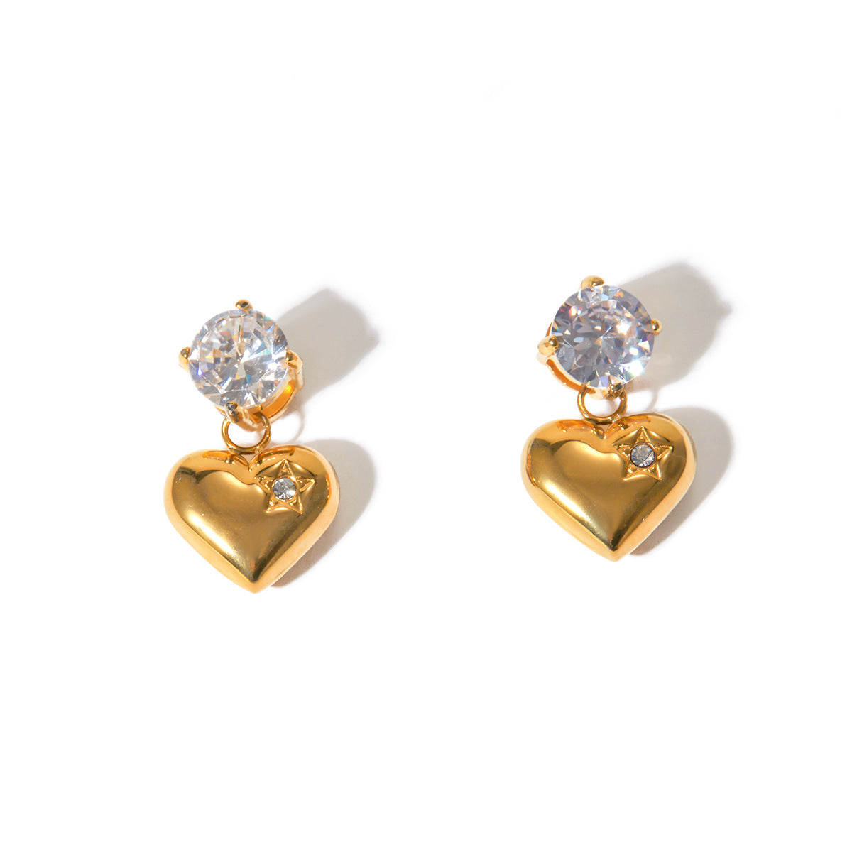 Pendientes de Acero Inoxidable Geométricos Minimalistas con Baño de Oro de 18K y Acento de Corazón de Circonita Cúbica