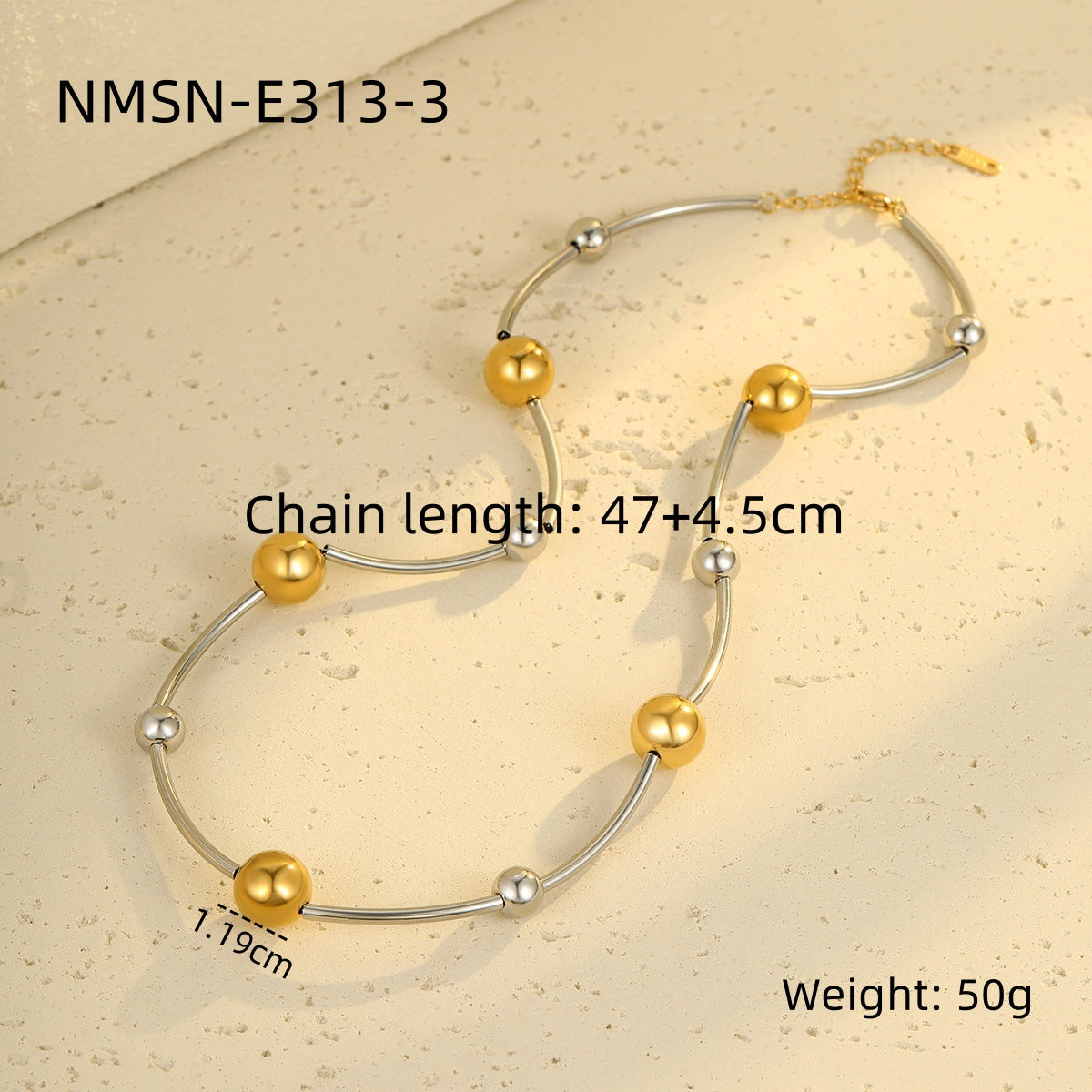 Gargantilla para mujer de moda chapada en oro de 18 quilates, de acero inoxidable, con diseño de cuentas redondas huecas, de dos tonos