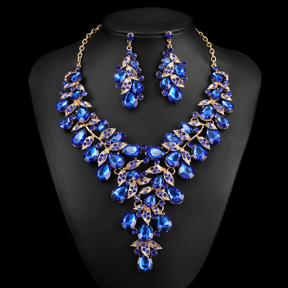 Vintage Floral Alloy Pendant Necklace Set with O-Chain, Rhinestone-Inlaid Leaf and Lotus Pod Motifs for Women