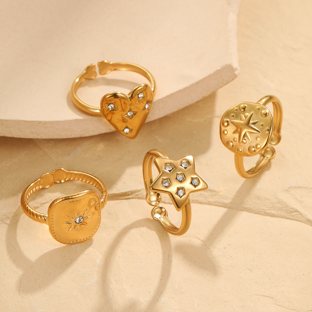 Anillo de Lujo Geométrico de Acero Inoxidable con Baño de Oro de 18K Ajustable Accesorio de Moda para Mujer