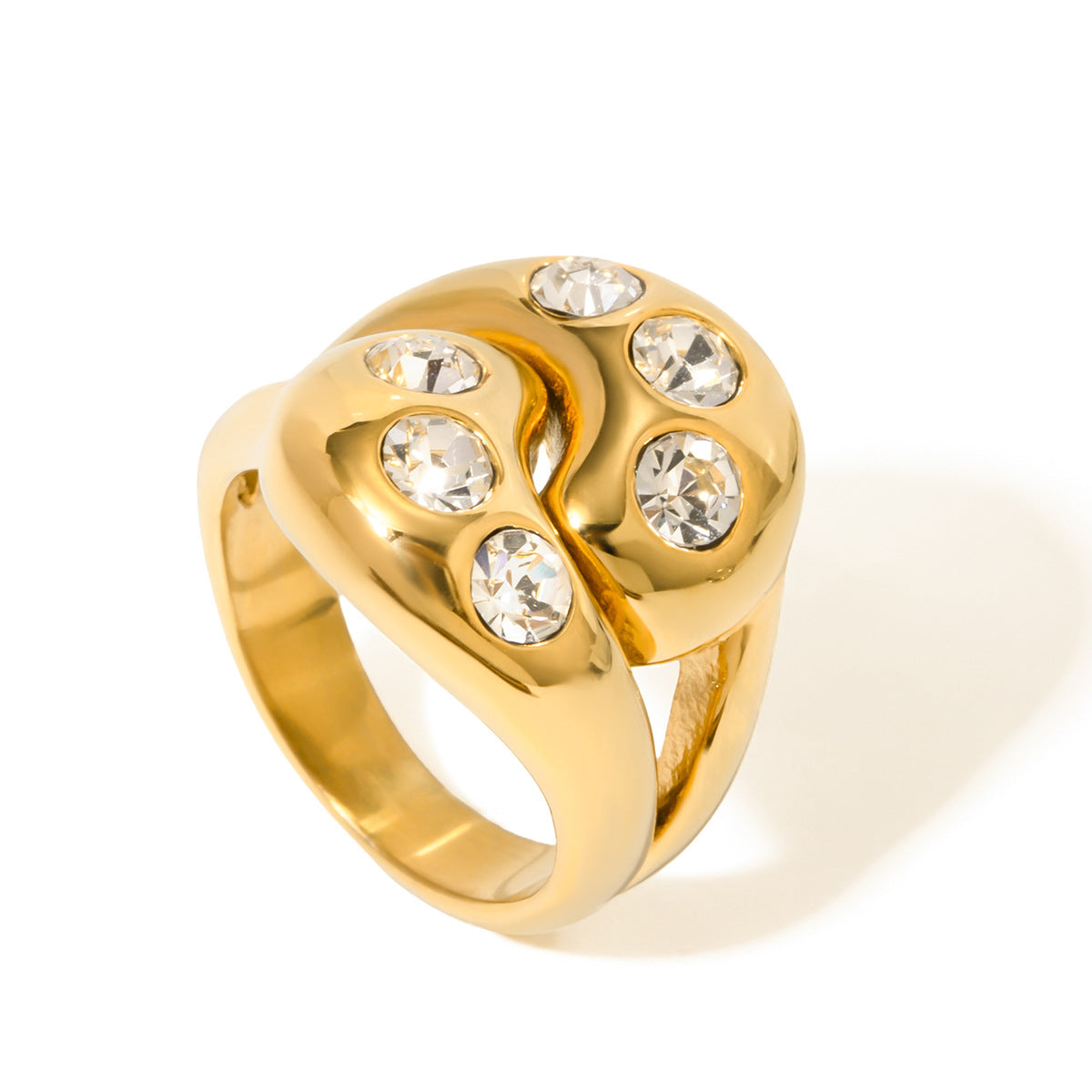 Anello Geometrico da Donna in Acciaio Inossidabile e Acciaio al Titanio con Intarsio di Strass, Placcato, Accessorio di Moda Lussuoso e Minimalista