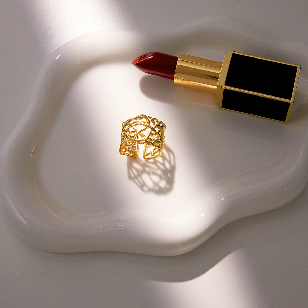 Anillo Minimalista Geométrico de Acero de Titanio con Incrustación de Perlas para Mujer, Joyería de Moda de Lujo de Acero Inoxidable Electrochapado