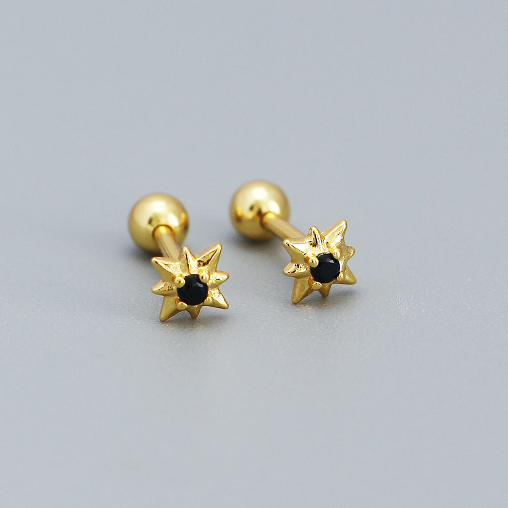 Minimalist 925 Sterling Silver Star Inlay Stud Earrings for Women