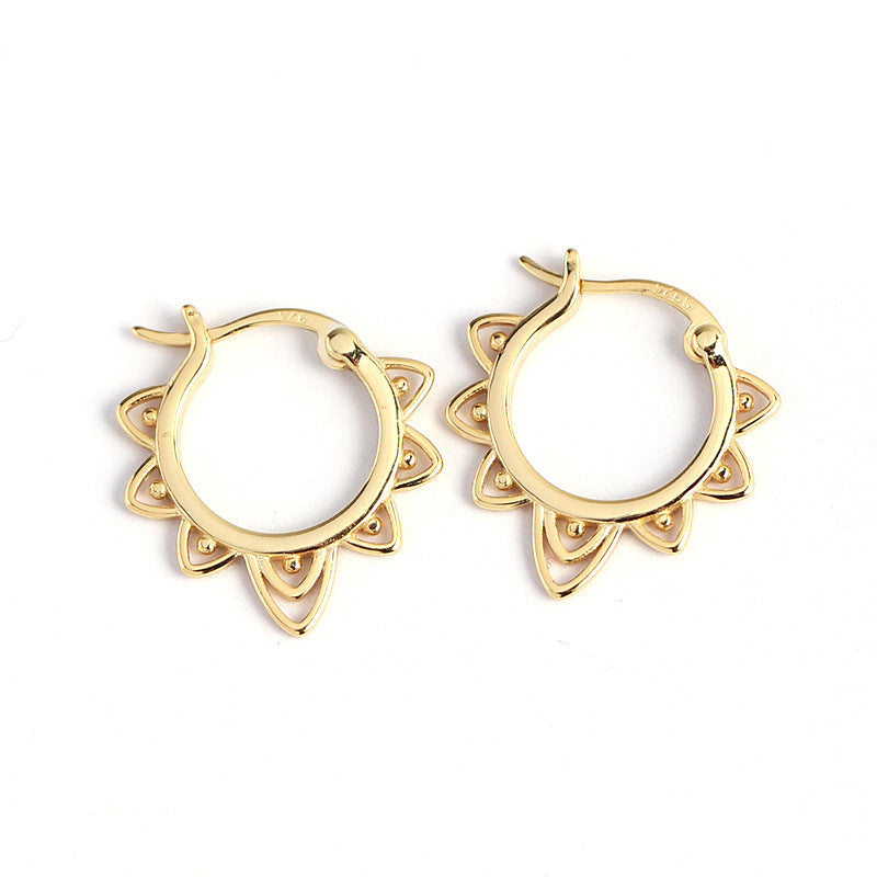 Vintage Sweet-Edgy Hollow Floral Pattern S925 Sterling Silver Hoop Earrings