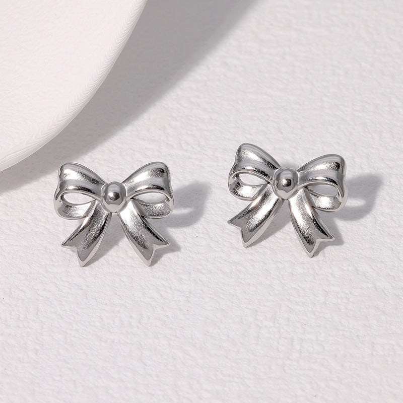 Minimalist Fashion Bow-Shaped Stainless Steel Stud Earrings for Women with Plated Finish