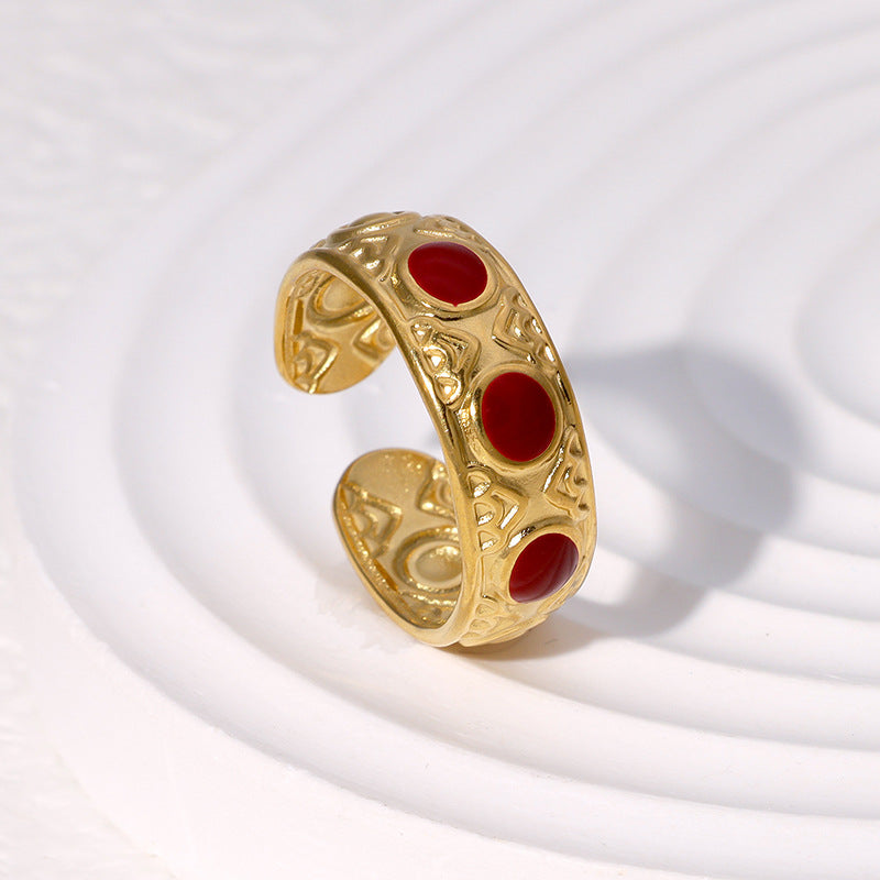 Vintage Geometric Adjustable 18K Gold Plated Stainless Steel Ring for Women