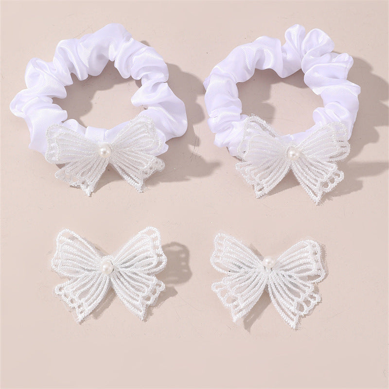 Set di Accessori per Capelli a Fiocco Minimalista per Bambini con Organza Ricamata e Dettagli in Strass