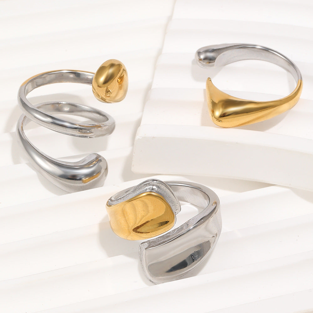 Minimalist Elegant Geometric 18K Gold Plated Stainless Steel Multi-Layer Snake Ring for Women