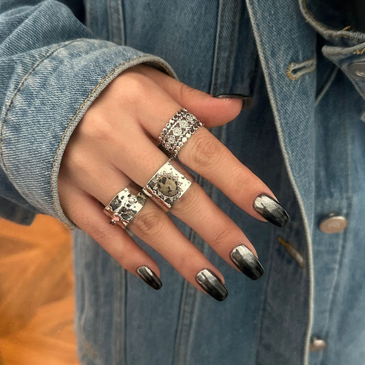 Set di Anelli da Nocche Irregolari da Donna con Intarsio di Pietre Preziose Placcate in Lega Geometrica Stile Hip-Hop