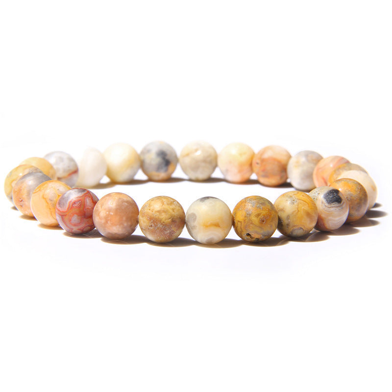 Natural Volcanic Stone and Agate Beaded Bracelet Geometric Round Unisex Fashion Jewelry