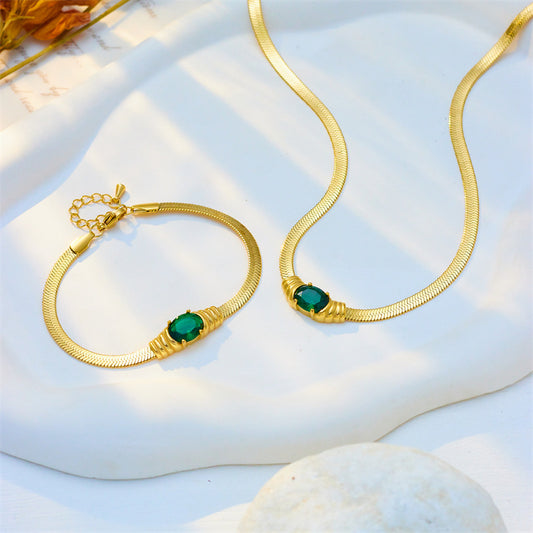 Set collana e bracciale a catena snake in acciaio inossidabile stile vintage minimalista con dettagli in strass sfaccettati