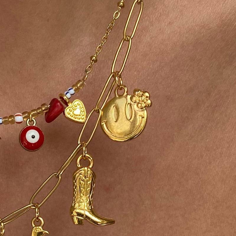 Minimalist 18K Gold Plated Stainless Steel Heart Star Charm Bar PVD Cable Chain Necklace Unisex