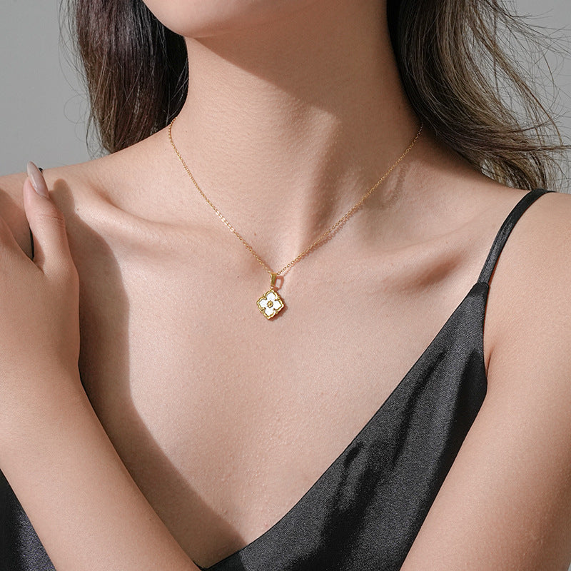 Minimalist Rhombus-Shaped Titanium Steel Necklace Set with Earrings and Bracelet, Vacuum-Plated 18K Gold Finish, Snake Chain