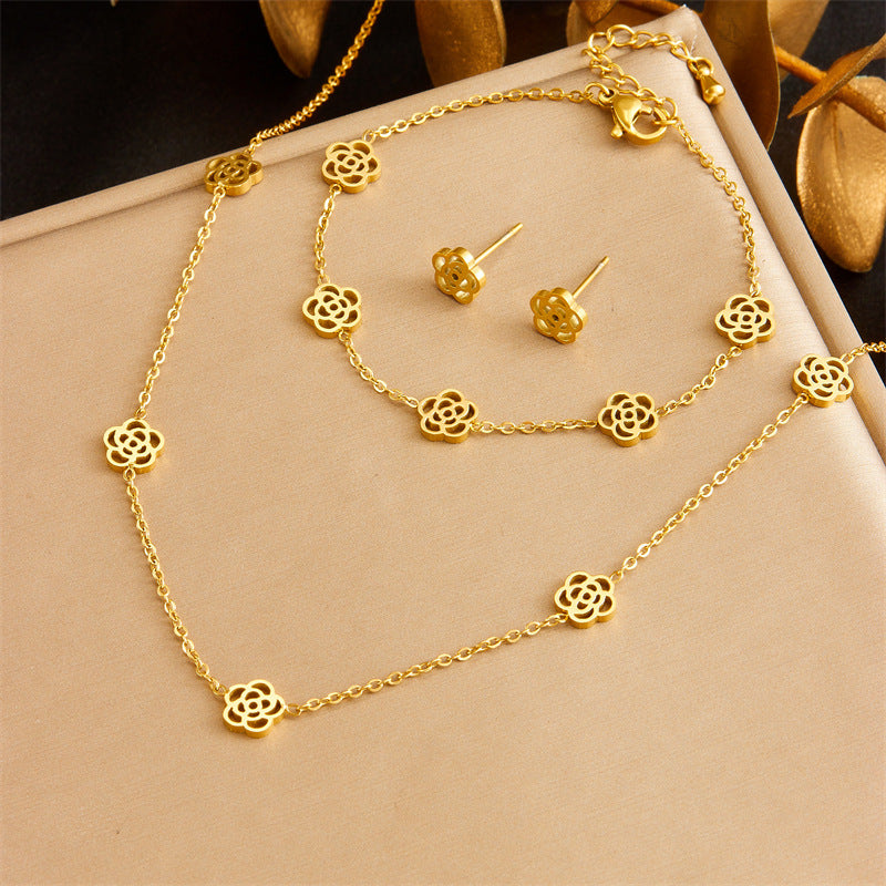 Minimalist Gold Plated Stainless Steel Heart Butterfly Teardrop Pearl Jewelry Set for Women