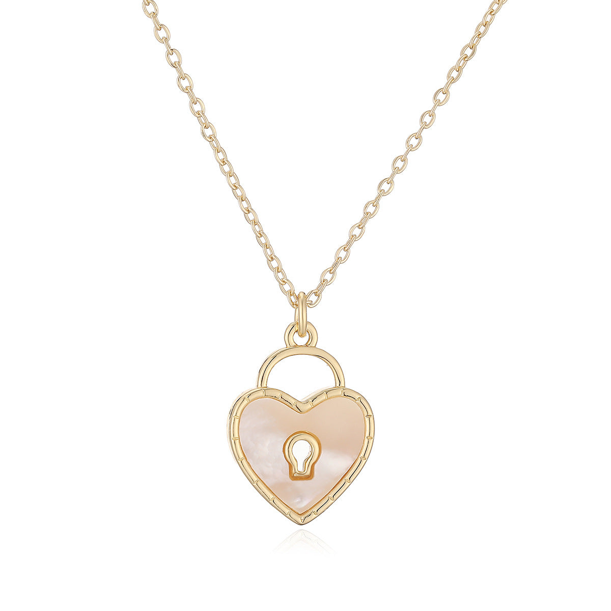 Minimalist 18K Gold Plated Brass Micro-inlay Shell Heart Pendant Necklace for Women