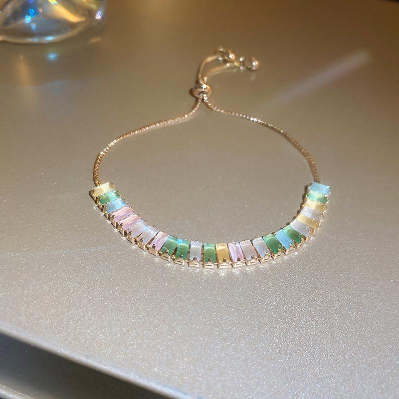 Elegant Geometric Brass Bracelet with Cubic Zirconia Inlay, Adjustable Plated Women's Jewelry