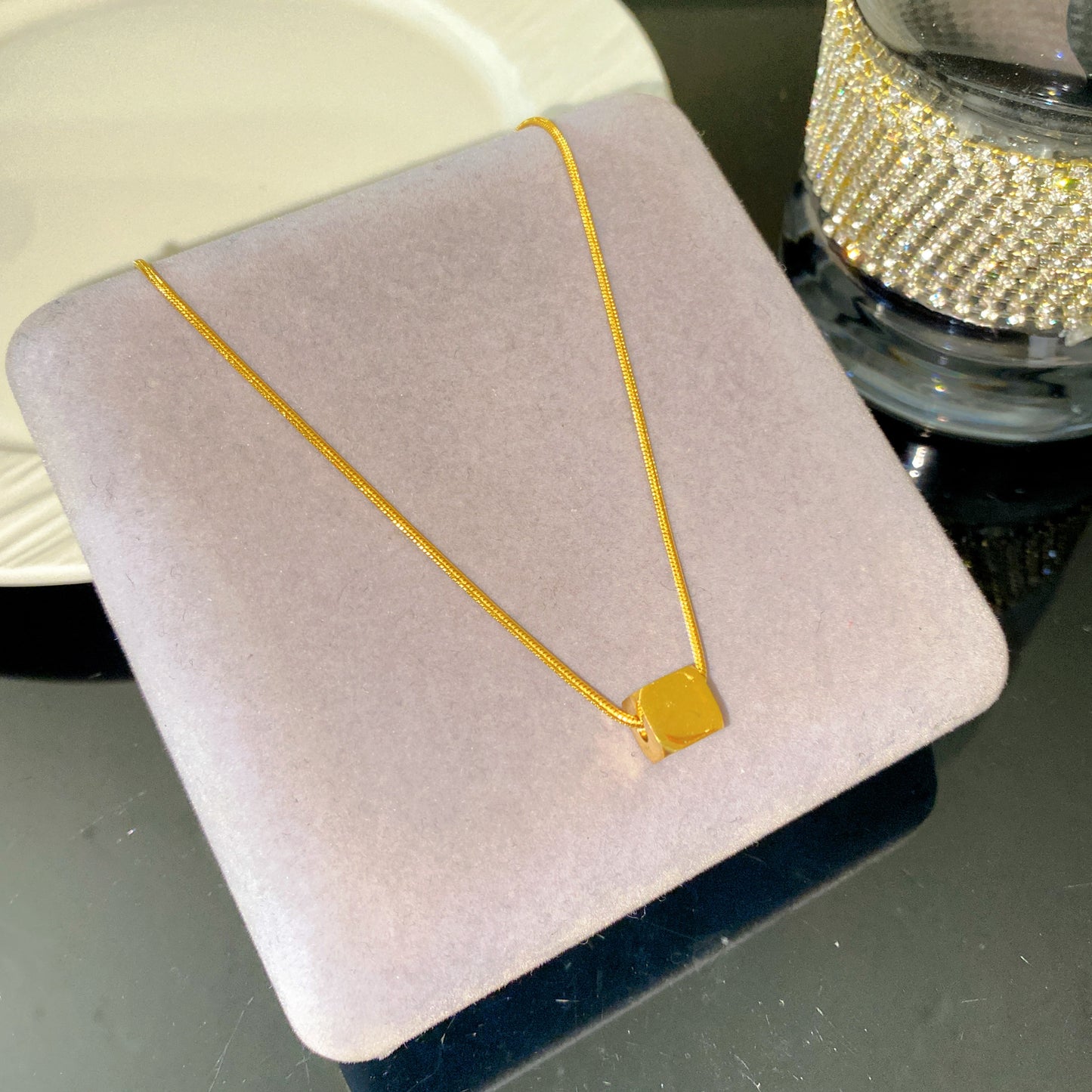 Elegant Minimalist Square Geometric Titanium Steel Plated Necklace for Women