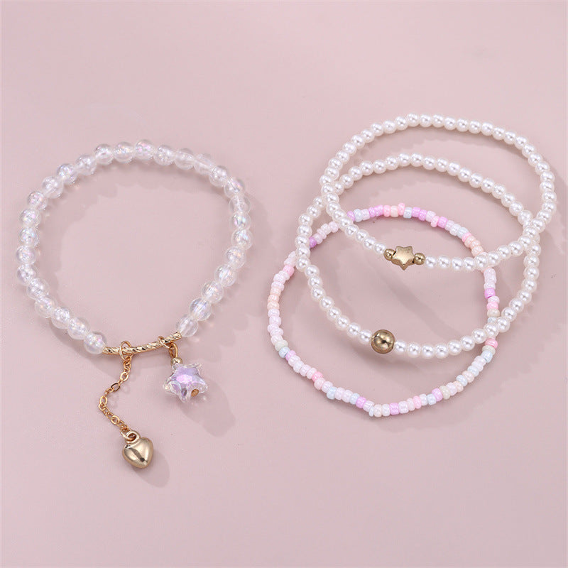 Tobillera Minimalista de Cuentas en Forma de Corazón con Cuentas Miyu Coloridas y Detalles de Perlas para Niñas