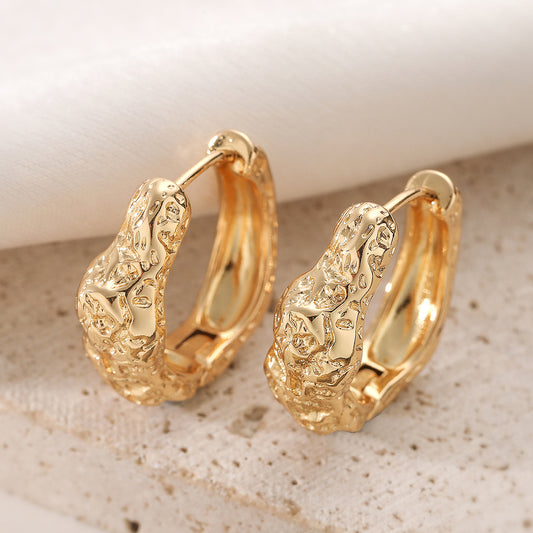 Vintage Minimalist 18K Gold Plated Brass Irregular Geometric Hoop Earrings for Women