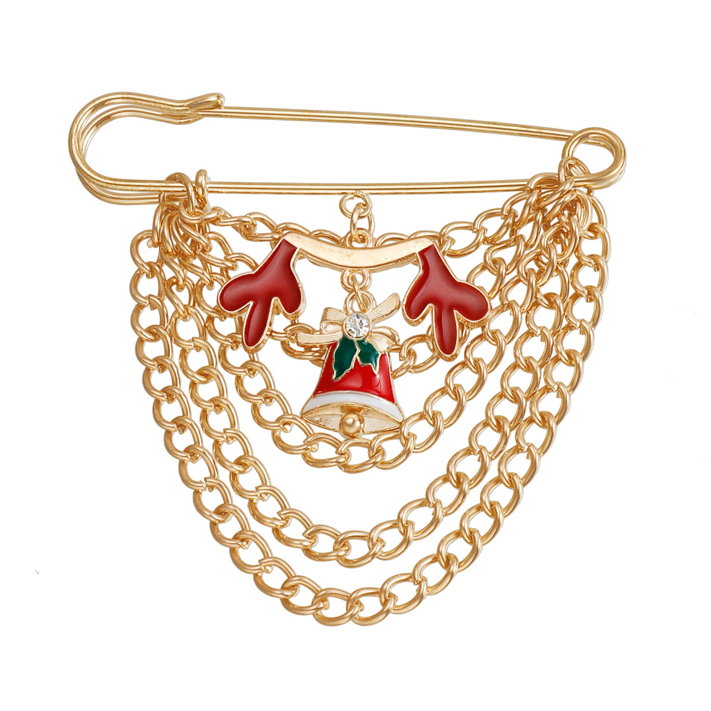 Broche de sombrero de Navidad minimalista, geométrico y a la moda, con incrustaciones de pedrería, en rojo y con acabado galvanizado para mujer