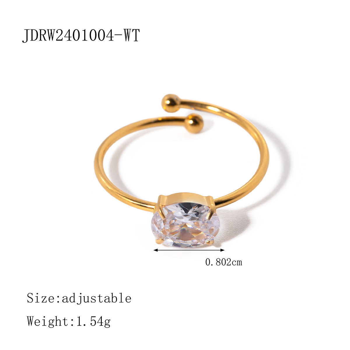 Ins Style Cute 18K Gold Plated Stainless Steel Ring with Pink Zircon Geometric Adjustable Design for Women