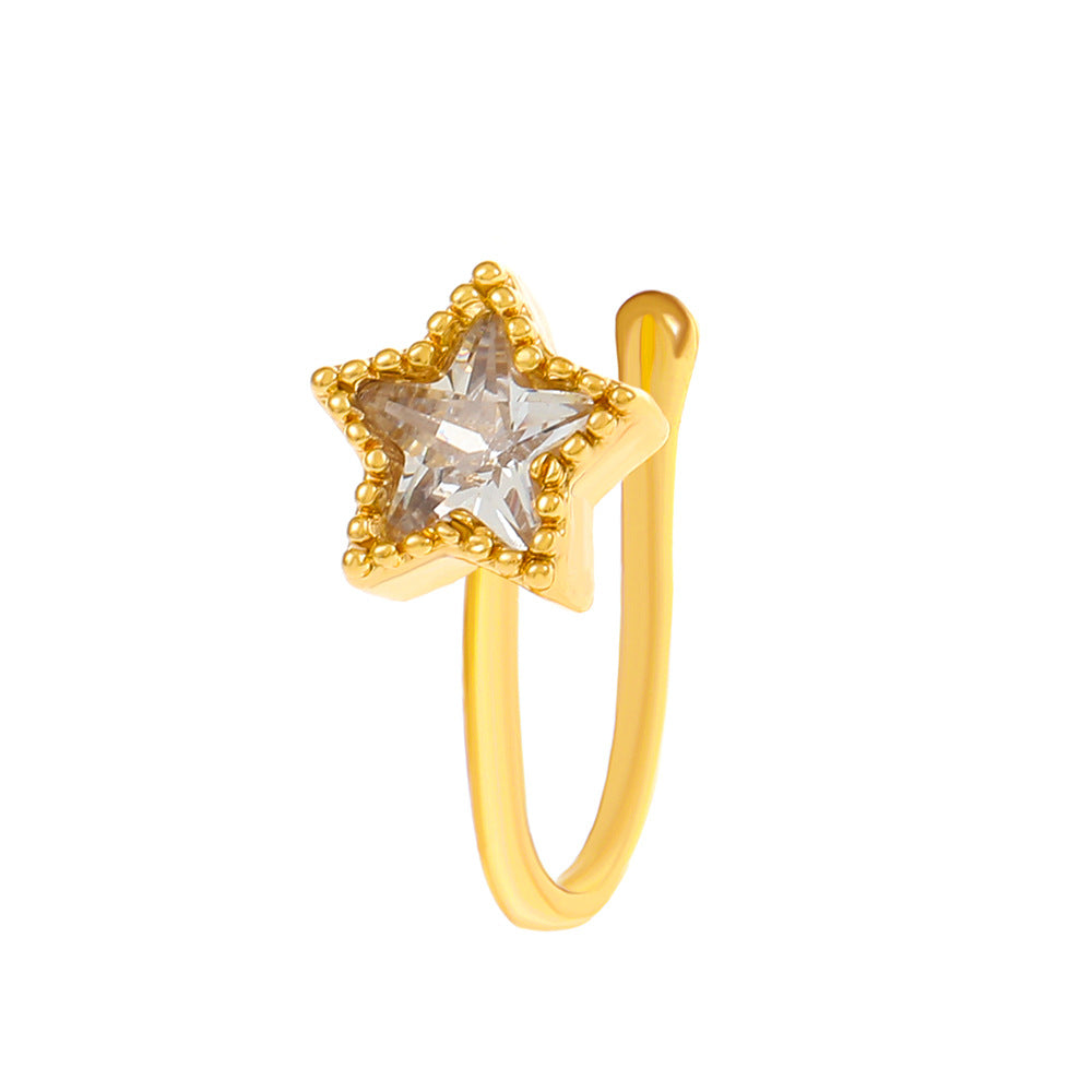 Clip per il naso a forma di U con stella e cuore placcata in rame vintage con zirconia cubica