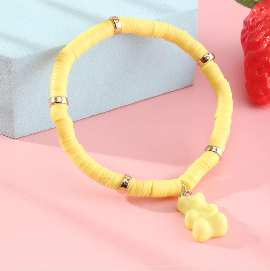 Braccialetto con ciondolo a orsetto carino e minimalista per bambini, realizzato in resina plastica con design artigianale