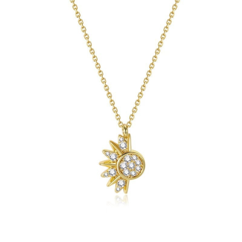 Set di collane con ciondolo minimalista Sole e Luna con intarsio di strass in acciaio al titanio su catena a O da donna