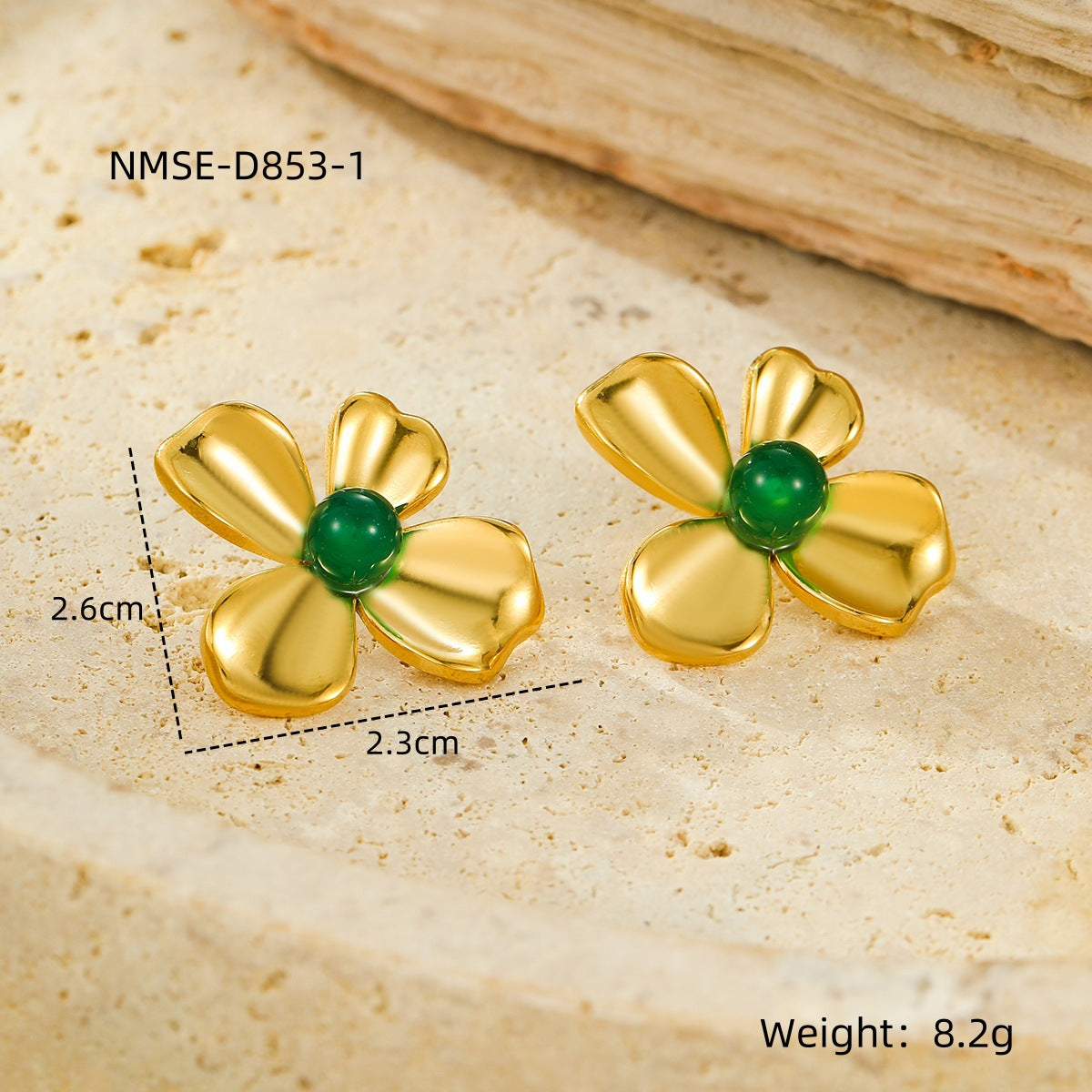 Pendientes minimalistas de acero inoxidable con forma de pétalo e incrustaciones de piedra natural para mujer