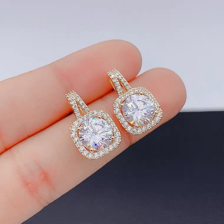 Minimalist Geometric Alloy Stud Earrings with Rhinestone Inlay for Women, Plated Finish, Fashionable Office Wear