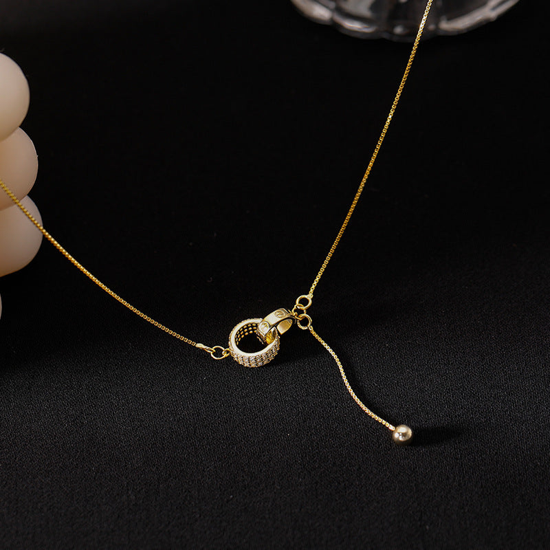 Collana da Donna Minimalista con Doppia Ghiera in Perle Geometriche Rotonde in Acciaio Titanio con Catena Box Placcata Sottovuoto