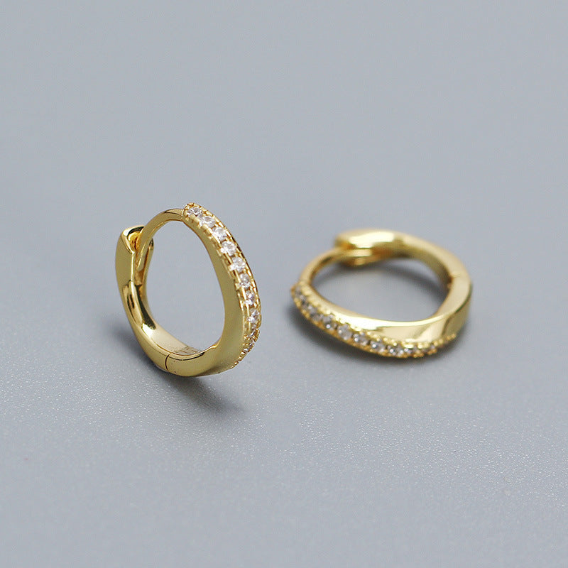 Orecchini a clip geometrici minimalisti in argento sterling S925 con intarsio di strass per donna