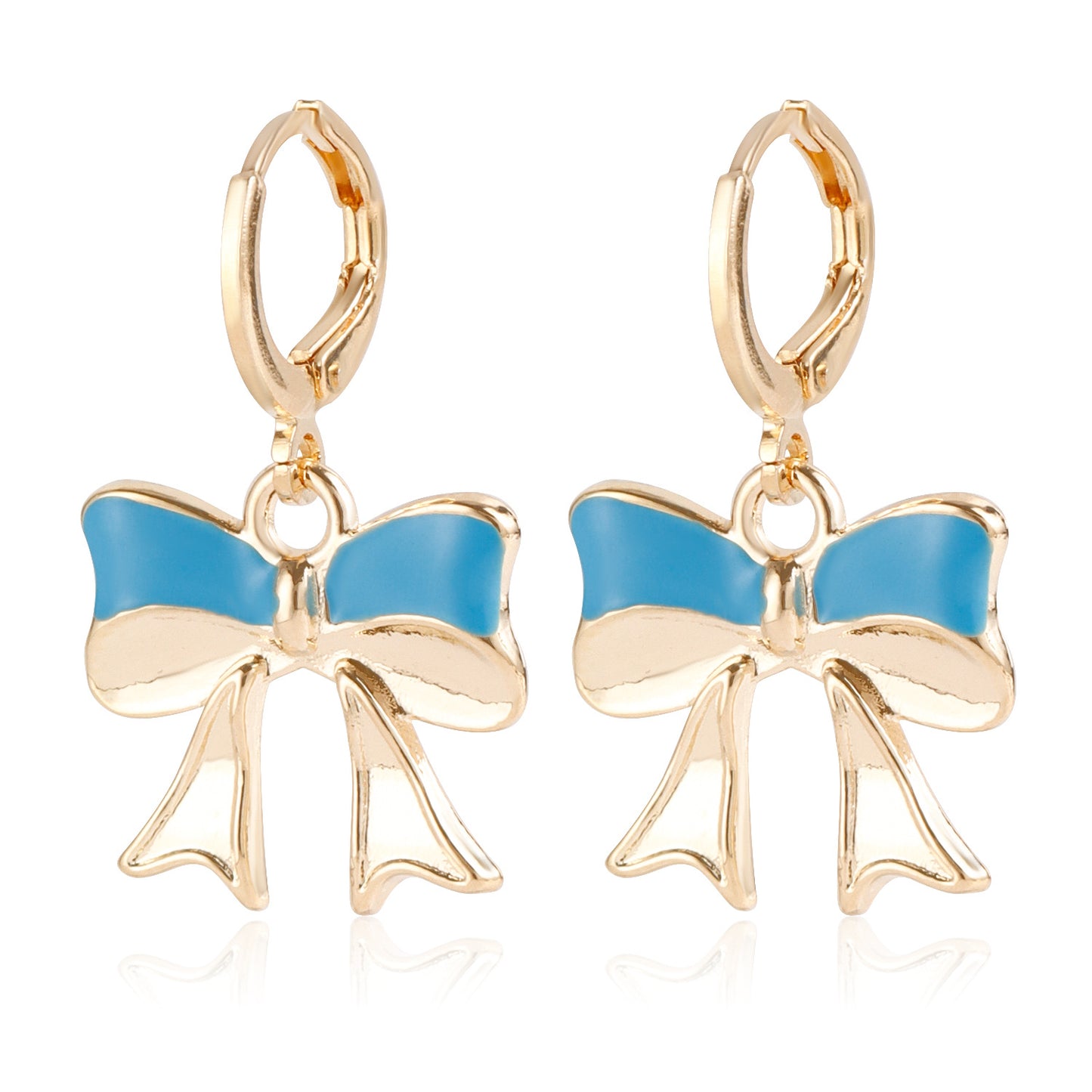 Fashionable Bow-Shaped Geometric Earrings in Alloy with Enamel Coloring and Plated Finish