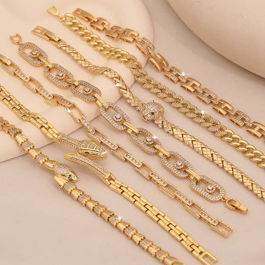 Bracciale da donna in rame a forma di serpente con zirconia micro-incastonata, alla moda, dal lussuoso fascino minimalista