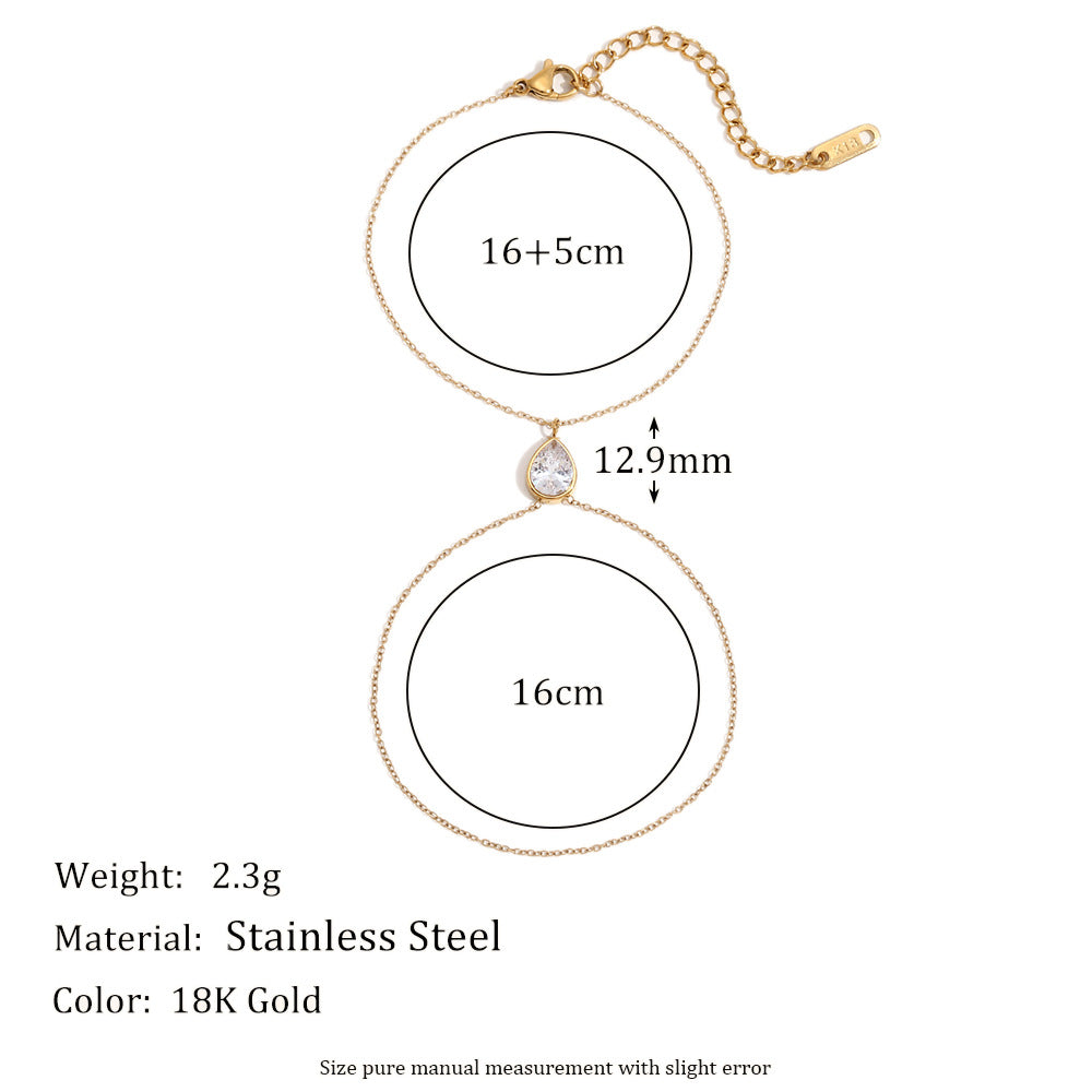 Bracciale da donna a doppio strato con strass a goccia bianchi, placcato oro 18 carati in acciaio inossidabile geometrico minimalista