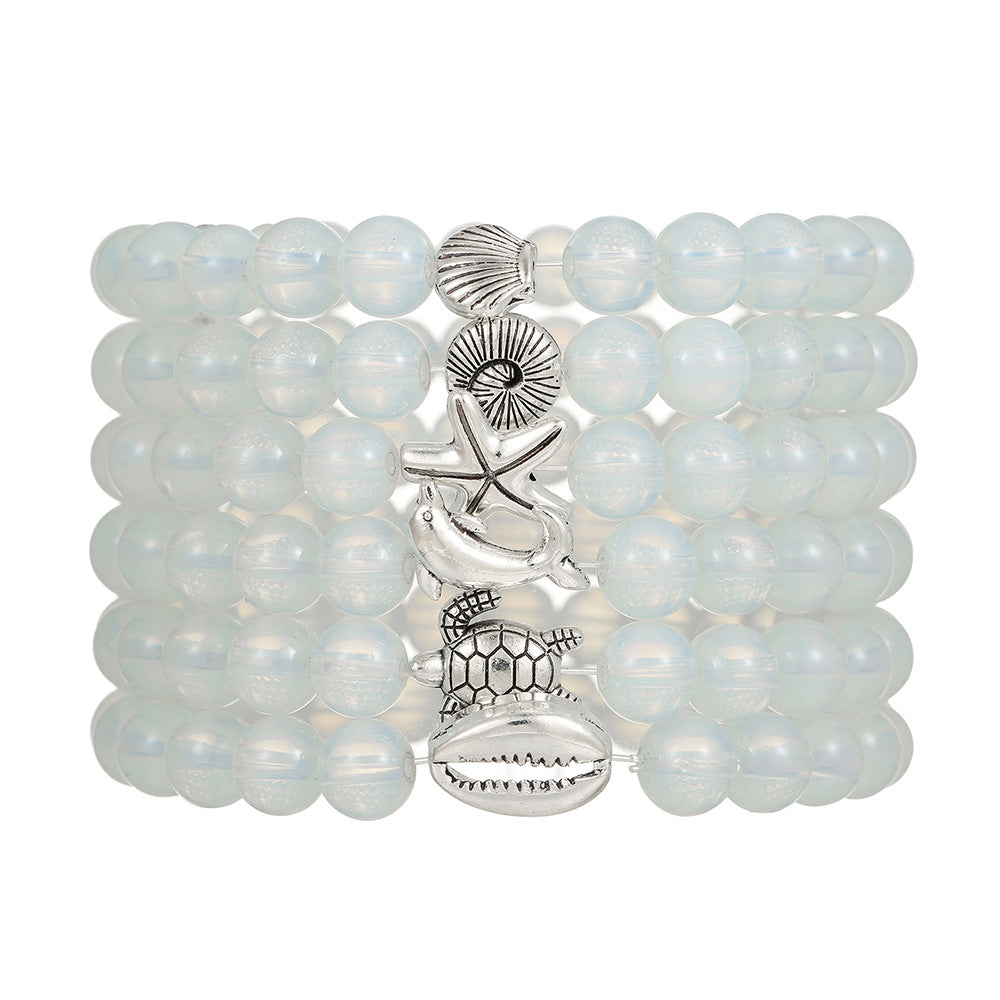 Bohemian Handmade Round Alloy Wood Shell Beaded Bracelet