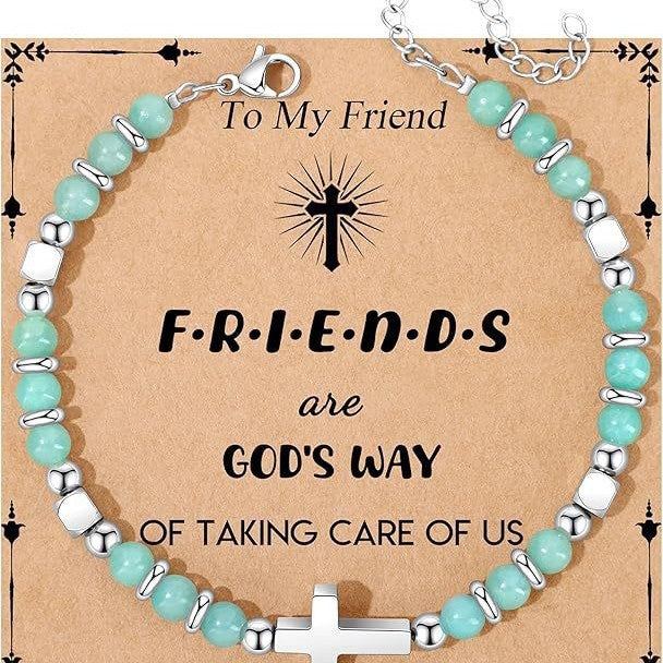 Sweet Geometric Cross Stainless Steel Bracelet with 4mm Amethyst and Amazonite Beads Unisex