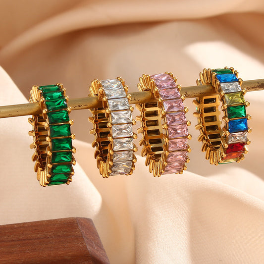Minimalist Geometric Titanium Steel Ring with 18K Gold Plating and Micro-Pave Zirconia for Women