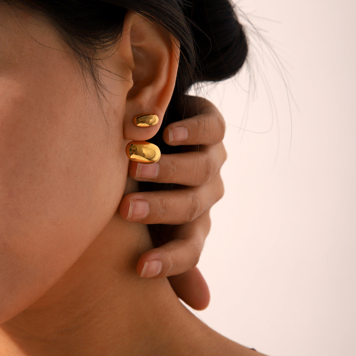 Orecchini a perno da donna in acciaio inossidabile geometrici ellittici placcati oro 18 carati, stile minimalista Ins