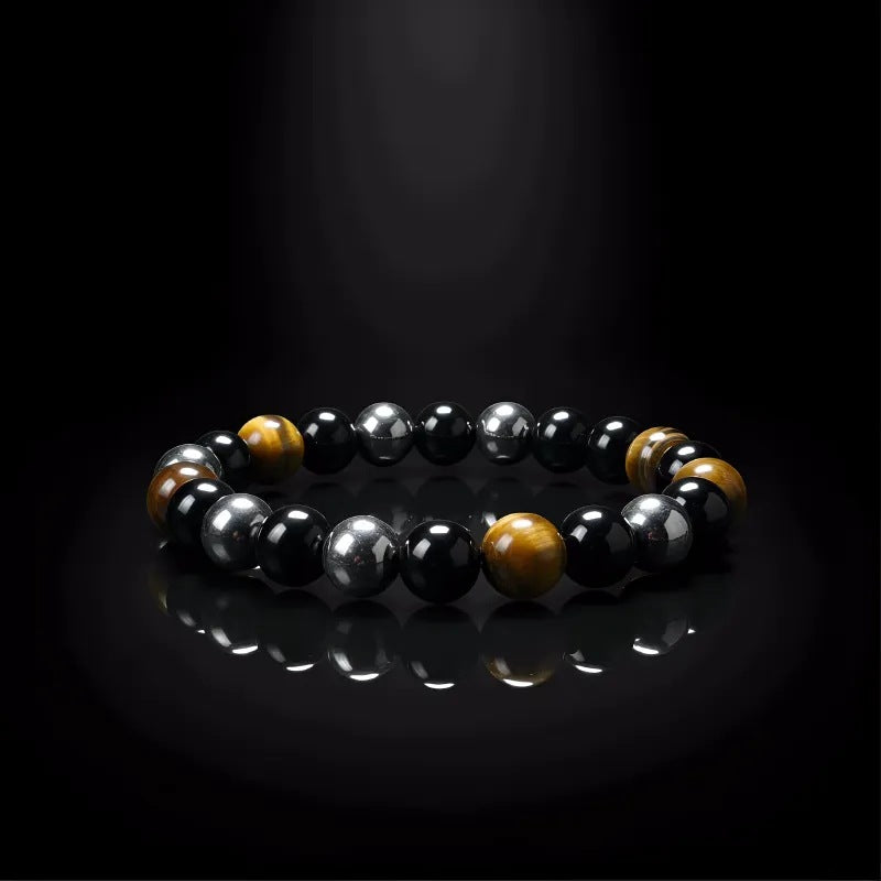 Vintage Geometric Tiger's Eye and Hematite Hand-beaded Bracelet for Men and Women
